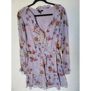 PAIGE Anjelina Long Sleeve Silk Dress Women's M Lavender Floral